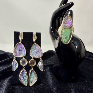Kendra Scott Margot Abalone Earring and Cocktail Ring Set 14k Gold Plated
